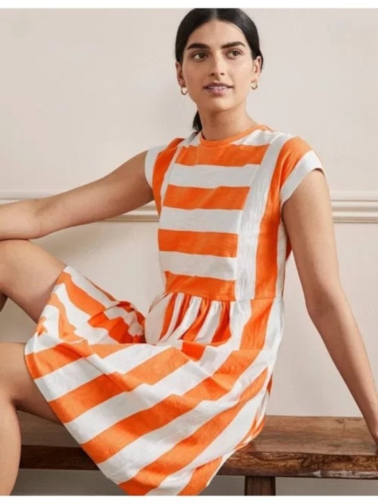 Boden Dresses & Skirts - Boden Orange and White Striped Short-Sleeve Dress 8r new color block jersey